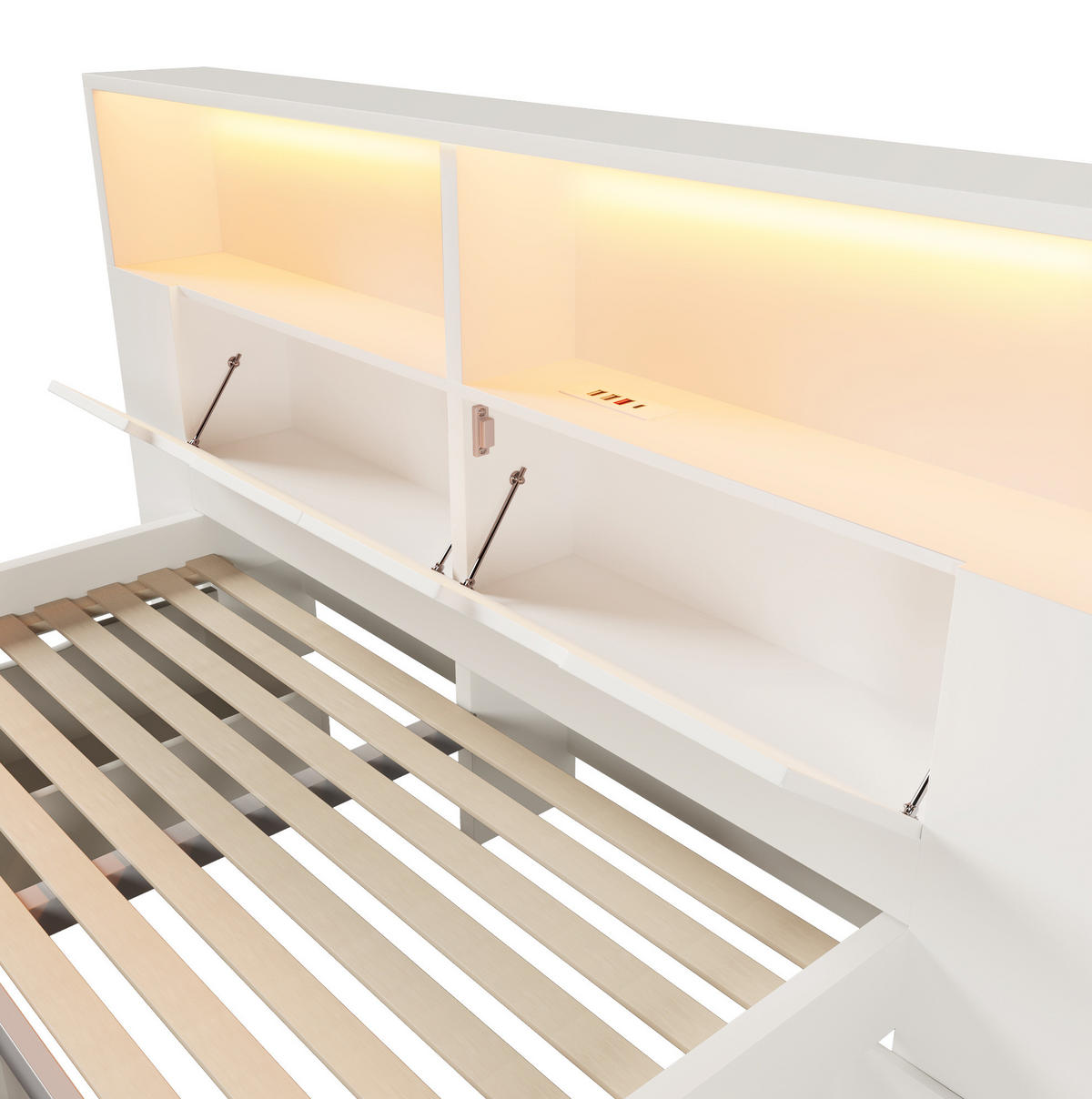 POLSTERBETT 140x200 cm in Weiß mit LED-Beleuchtung & USB-C - Weiß, Holzwerkstoff (140/200cm) - Modfu