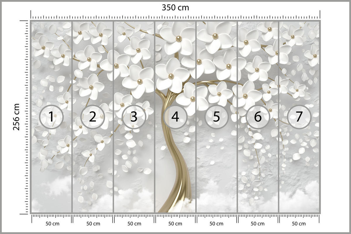 FOTOTAPETE für Schlafzimmer Perlmutt Blumen Abstract Baum 350x256 - Gelb/Goldfarben, Papier (350/256cm) - Muralo