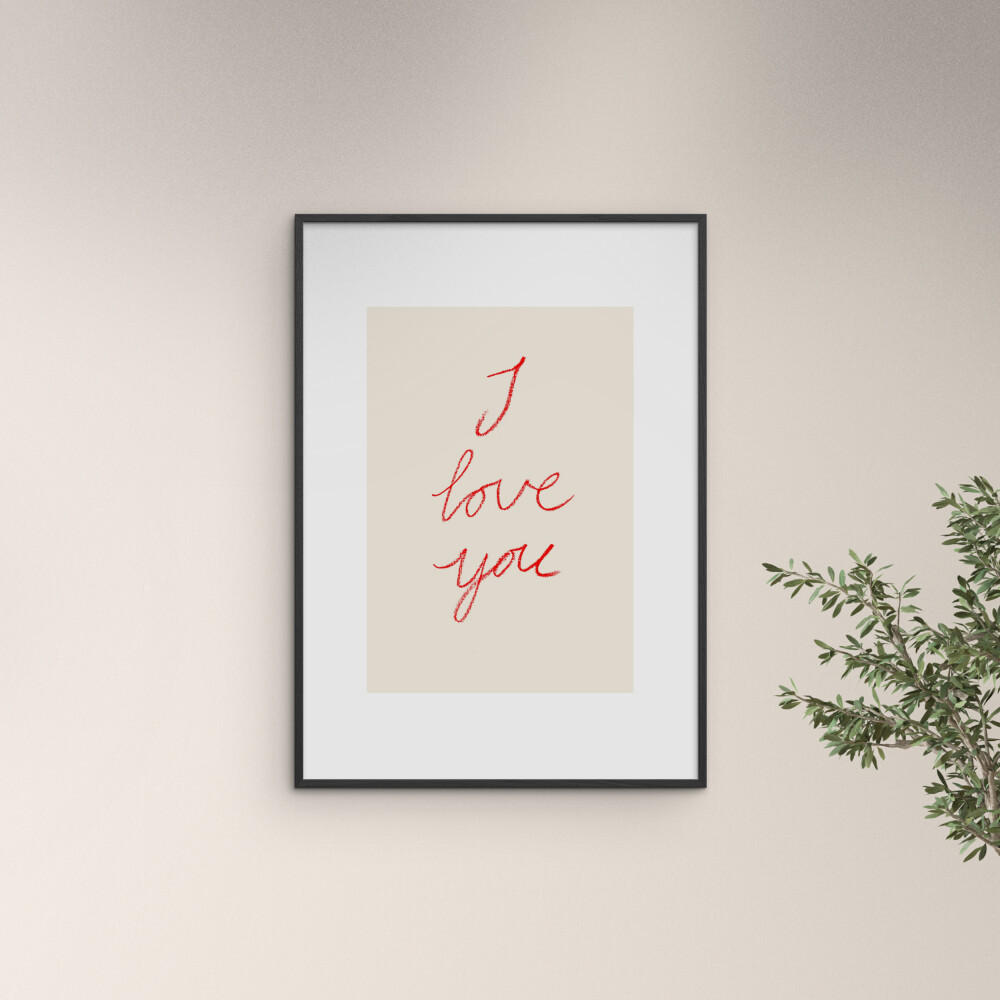 POSTER mit Rahmen Affordable Art Prints x Johanna Klum Nyberg - I Love You - Pink/Schwarz, Holz/Papier (30/40cm) - Poster&Frame
