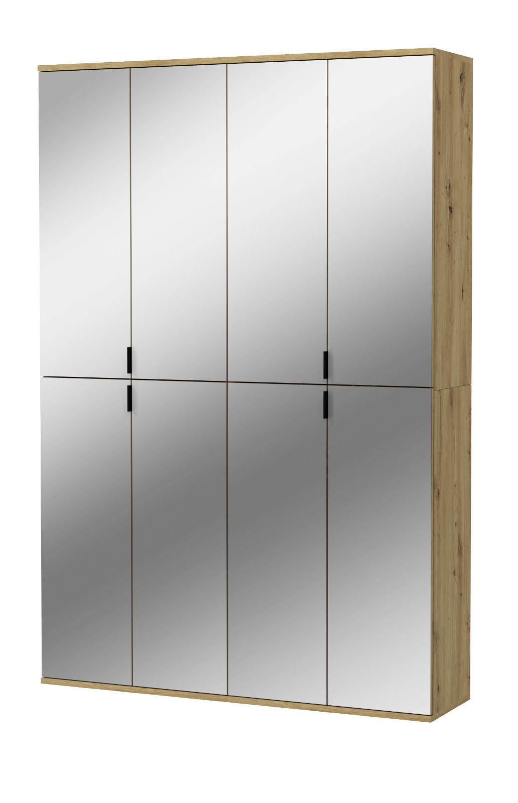 GARDEROBENSCHRANK Eiche Artisan 122 cm, Flurschrank mit Spiegel - Chromfarben/Schwarz, Glas/Holzwerkstoff (122/193/34cm) - Inn.Furn
