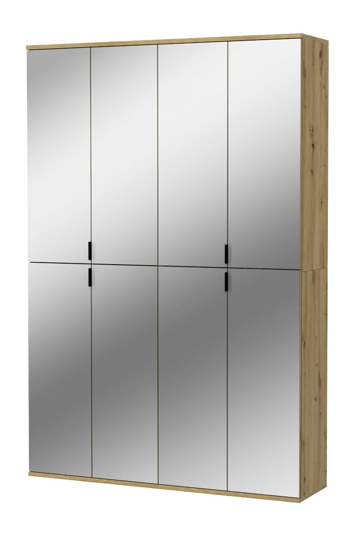 GARDEROBENSCHRANK Eiche Artisan 122 cm, Flurschrank mit Spiegel - Chromfarben/Schwarz, Glas/Holzwerkstoff (122/193/34cm) - Inn.Furn