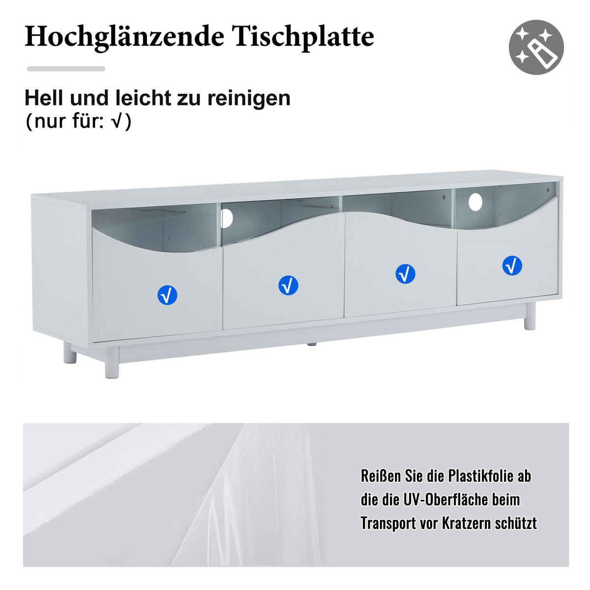 TV-ELEMENT in Weiß TV Schrank mit Stauraum,LED-Beleuchtung für Wohnzimmer B175/T38/H51cm - Weiß, Glas/Holzwerkstoff (175/51/38cm) - STILVORA