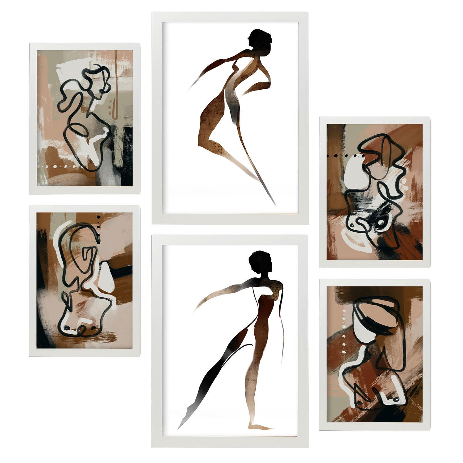 POSTER Set Mit 6 Weibliche Körpertugend Abstrakt Größe A3 & A4 Weißer Rahmen - Weiß, Papier (29.7/1cm) - Nacnic