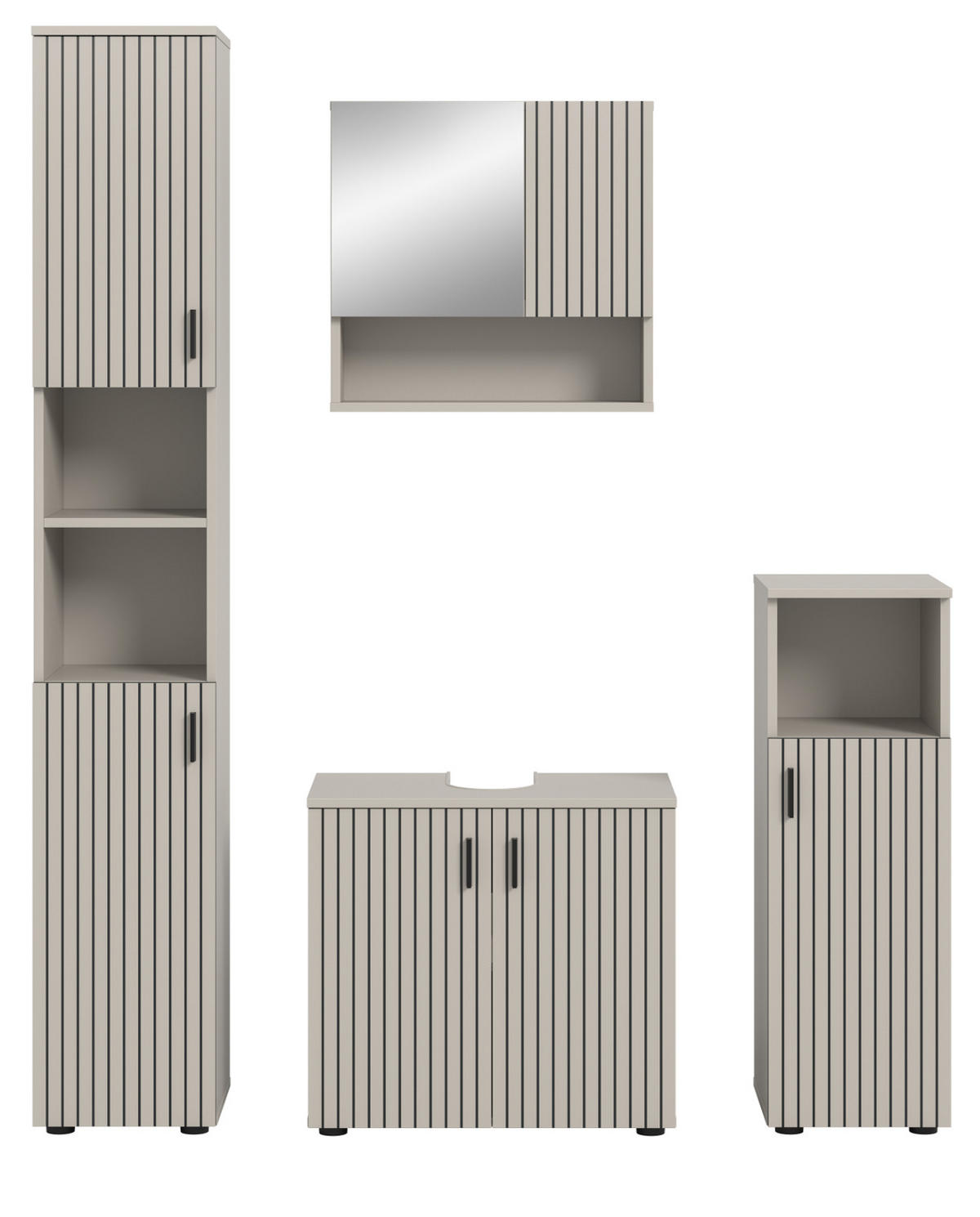 BADMÖBEL-SET Kaschmir 4-teilig 150 cm, Komplettset mit viel Stauraum - Kaschmir/Schwarz, Glas/Holzwerkstoff (150/192/30cm) - Inn.Furn