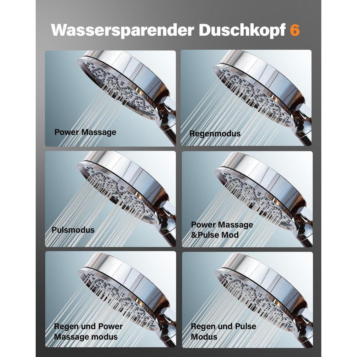 HANDBRAUSE mit Filter 6 Strahlarten Chrom - Silberfarben, Metall (5/12.7/27cm)