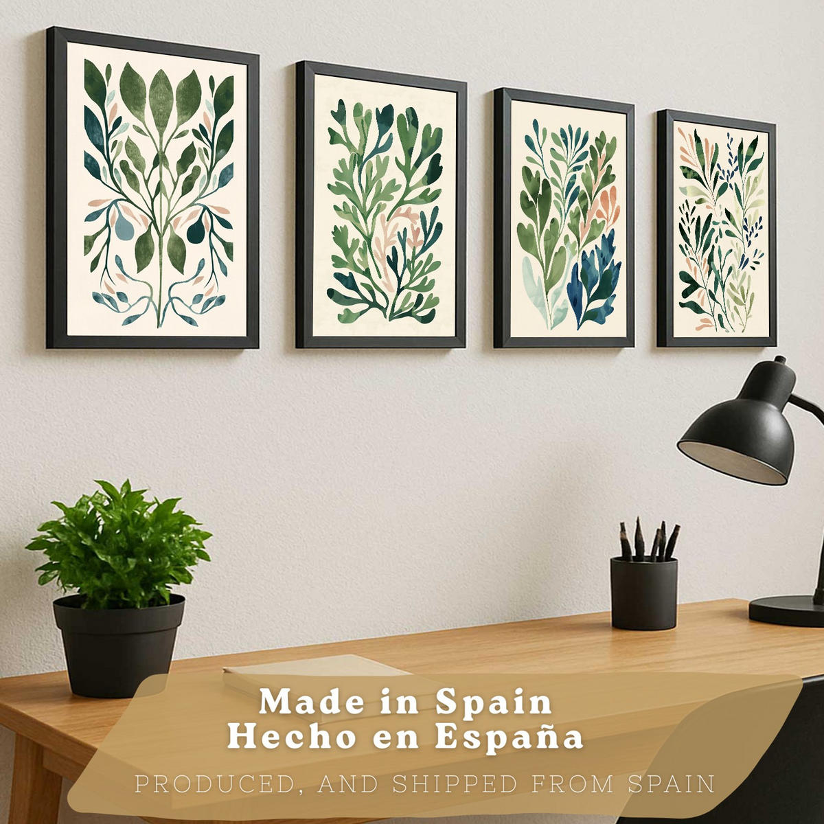PLAKAT Sada 4 Větve A3 Černý rám - černá, papír (29.7/1/42cm) - Nacnic