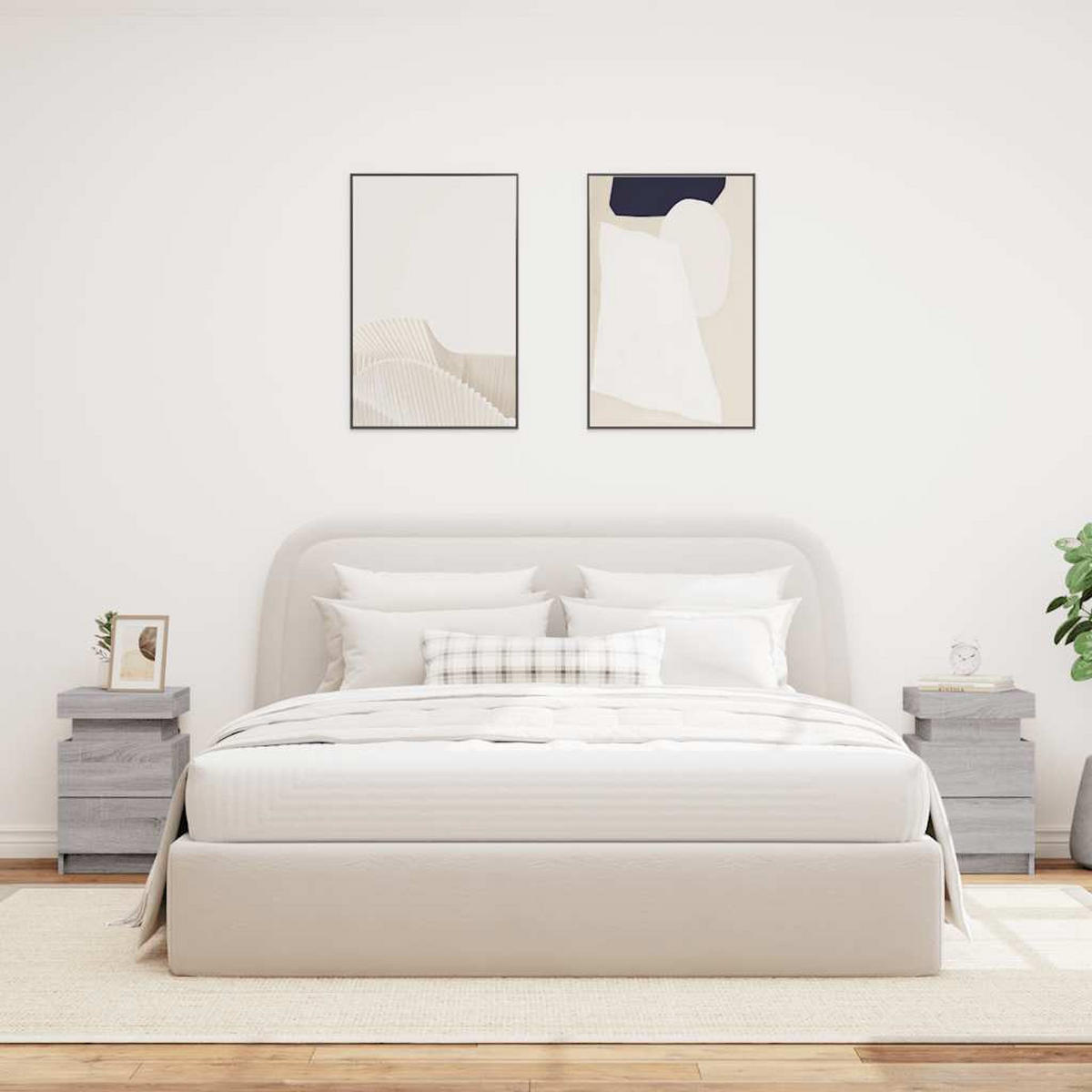 NACHTTISCH 2 Stk. mit Led-Leuchten 35/39/55 cm in Grau Sonoma Dekor - Silbereichenfarben, Holz (35/55/39cm) - vidaXL