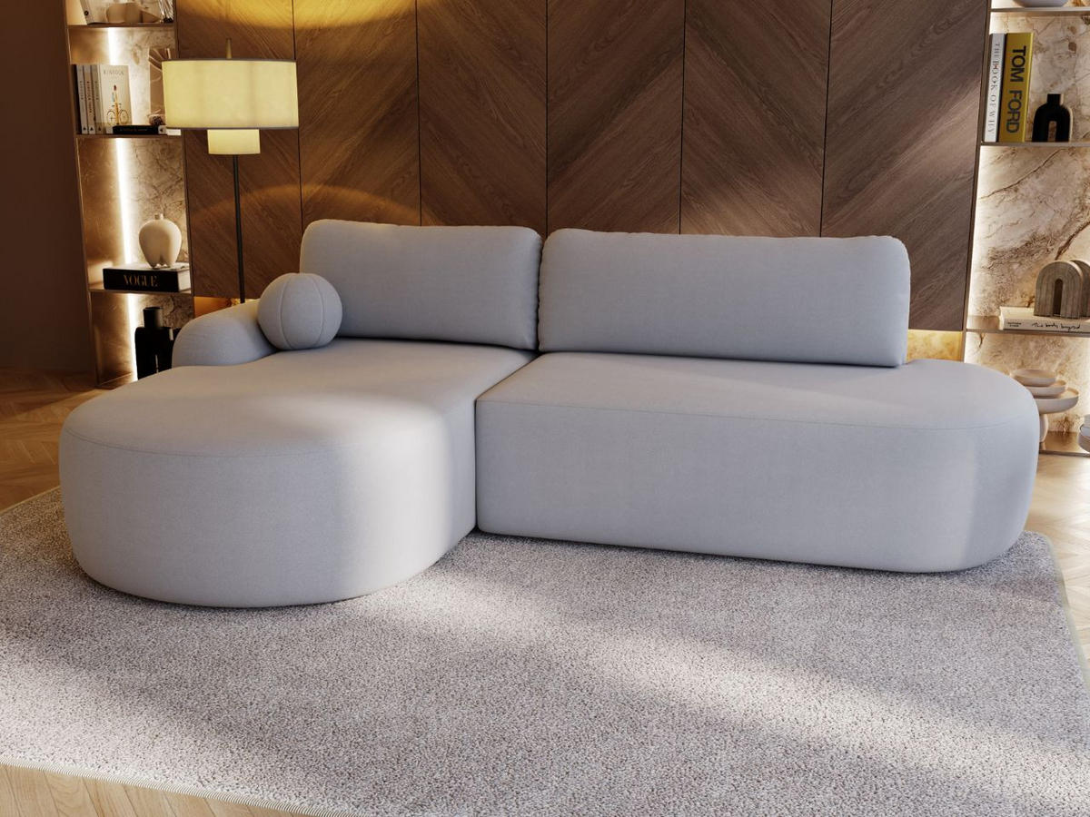 ECKSOFA Aurio O Bouclé-Stoff Grau Links - Grau, Holz/Textil (271/177cm) - Graingold