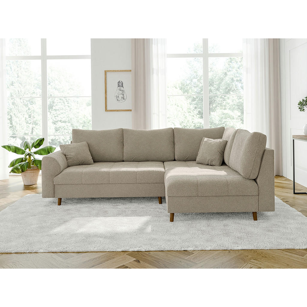 Thumbnail - S-Style Möbel Ecksofa, Beige, Textil, Echtholz, Teilmassiv,Buche, Birke, 4-Sitzer, Füllung: Polyetherschaumkern, L-Form,...