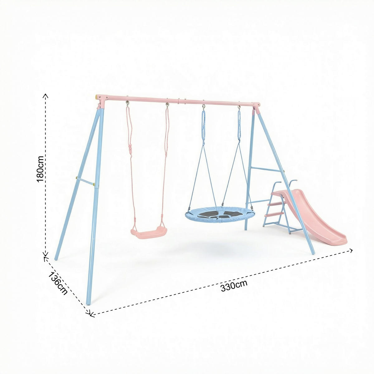SCHAUKELGESTELL mit Kinderschauke, 330x136x180 cm - Rosa, Metall (330/180cm)