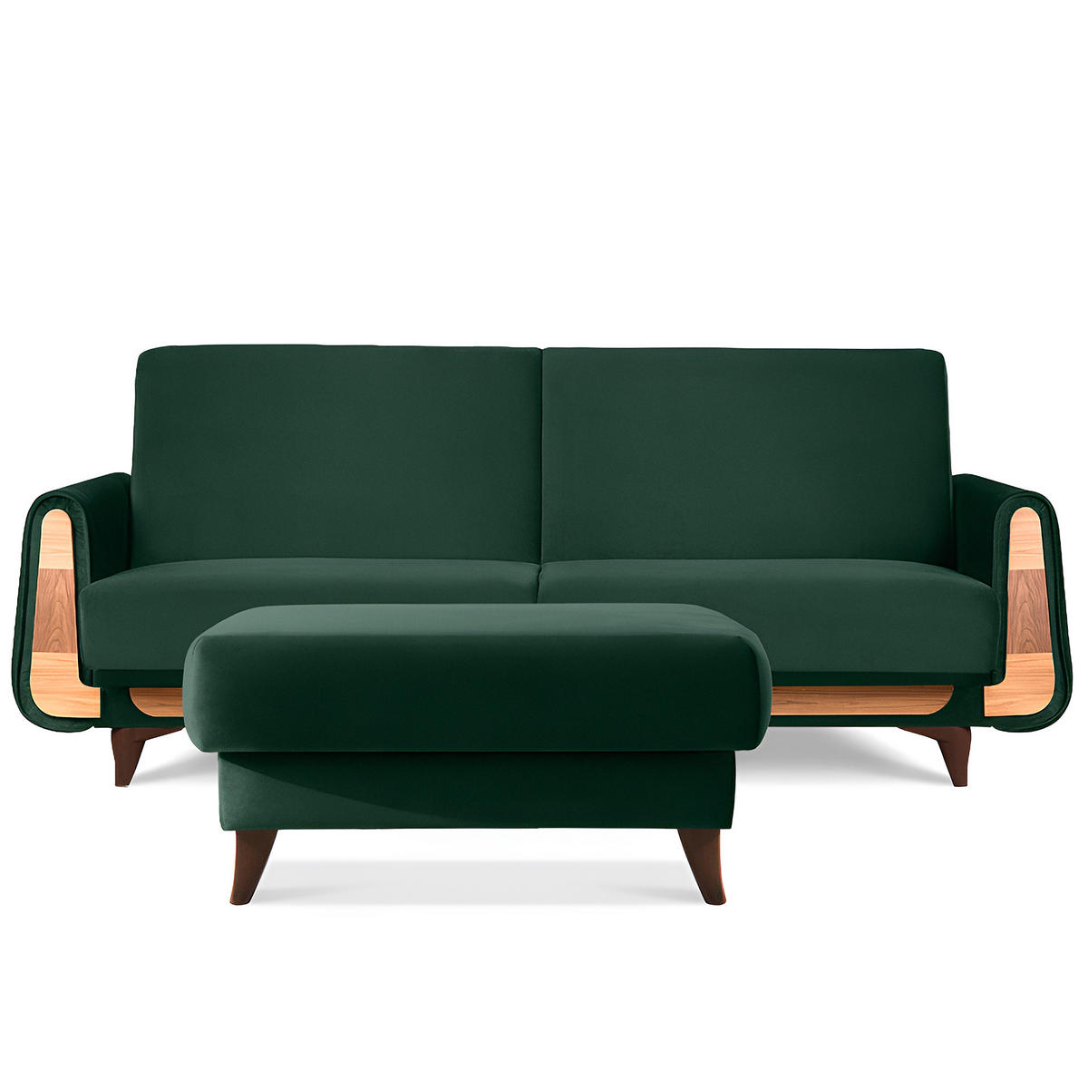 HOCKER GUSTAVO Velours, Dunkelgrün - Dunkelgrün, Holz/Holzwerkstoff (92/49/92cm) - KONSIMO®