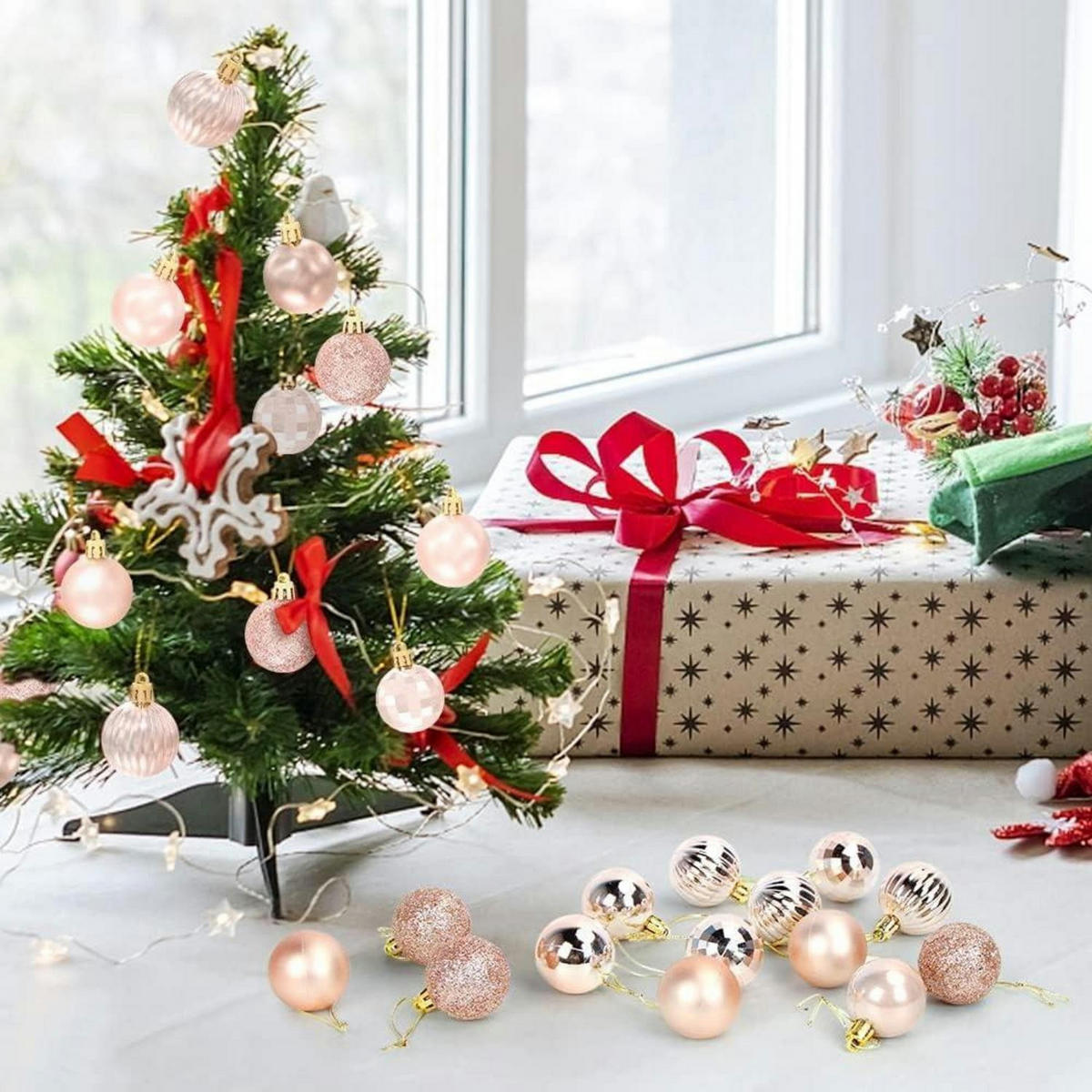 WEIHNACHTSKUGELN 36-teiliges Set Kunststoff 4 cm Roségold - Pink, Kunststoff (4/4/4cm)