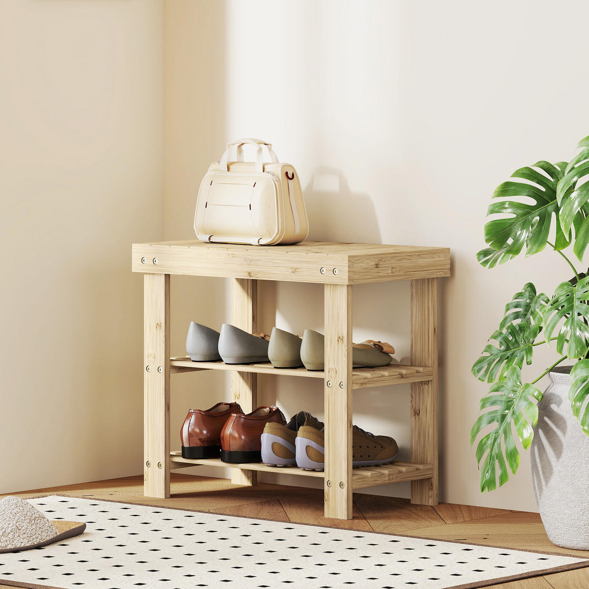 Schuhbank Bambus Naturholz - Naturfarben, Naturmaterialen (28/45/50cm) - HOMCOM