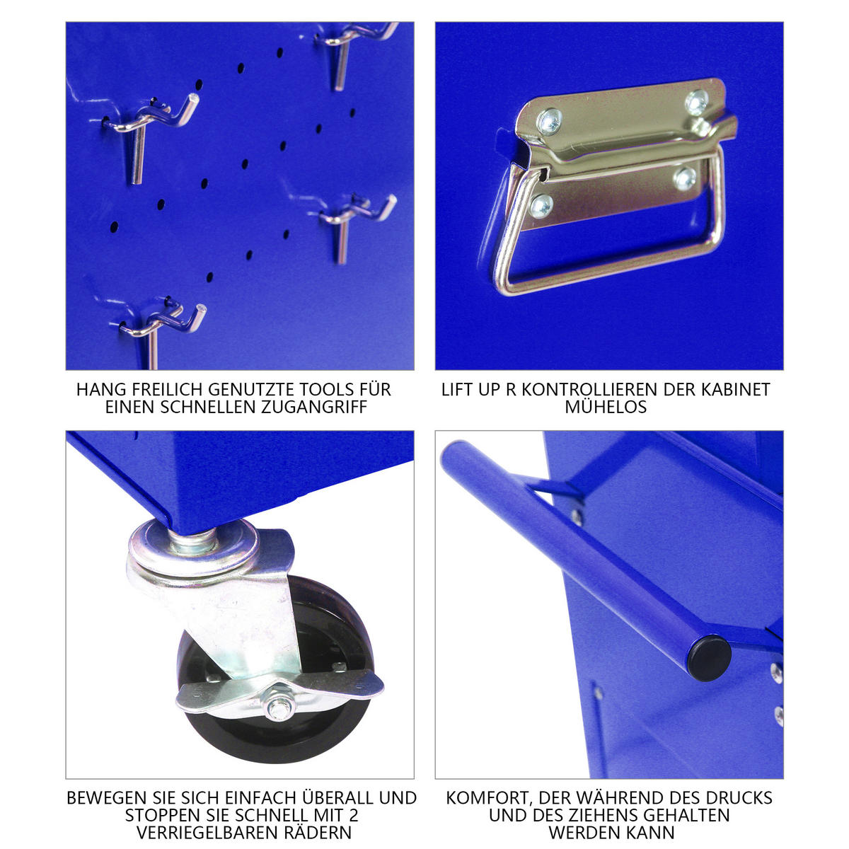 KOMBINATIONSKOFFER – mit 6 Schubladen und 4 Lenkrollen (blau) - Blau, Metall (33/110/60cm) - DCA