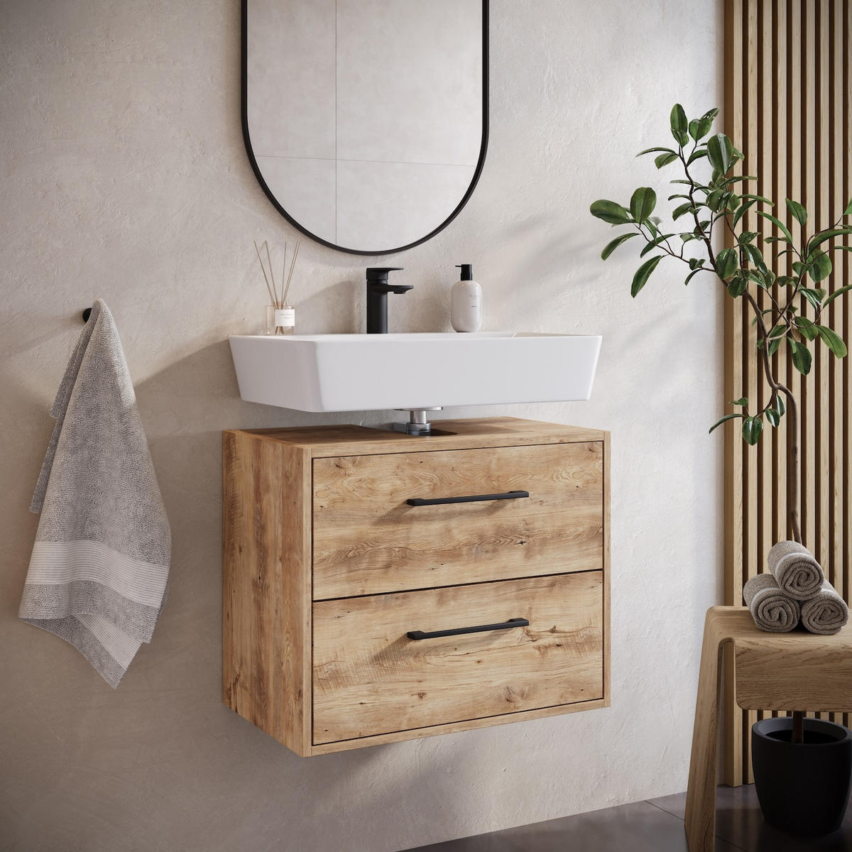 WASCHBECKENUNTERSCHRANK Florence 2 Schubladen Kastanien Eiche - 60 x 35 x 47 cm - Kastanienfarben/Eichefarben, Holz (60/47/35cm) - Badplaats