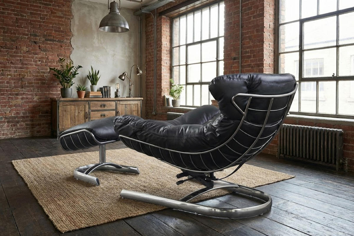 RELAXSESSEL LORNA Schwarz Leder - Silberfarben/Schwarz, Leder/Metall (87/80/110cm) - KAWOLA