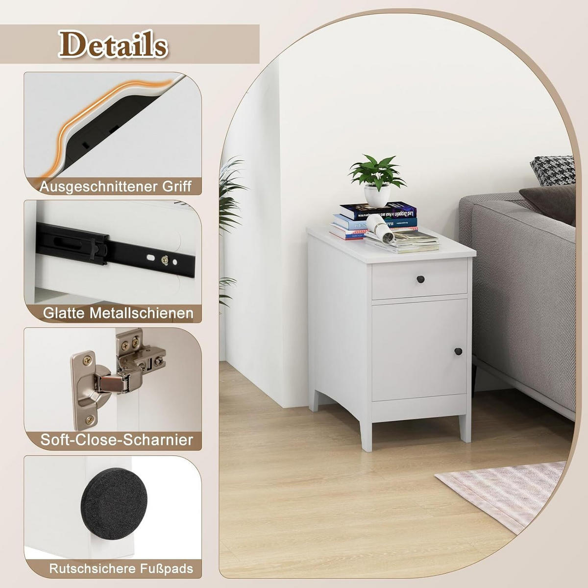 BEISTELLTISCH 60cm Weiß - Weiß, Holz (60/35/60cm) - COSTWAY