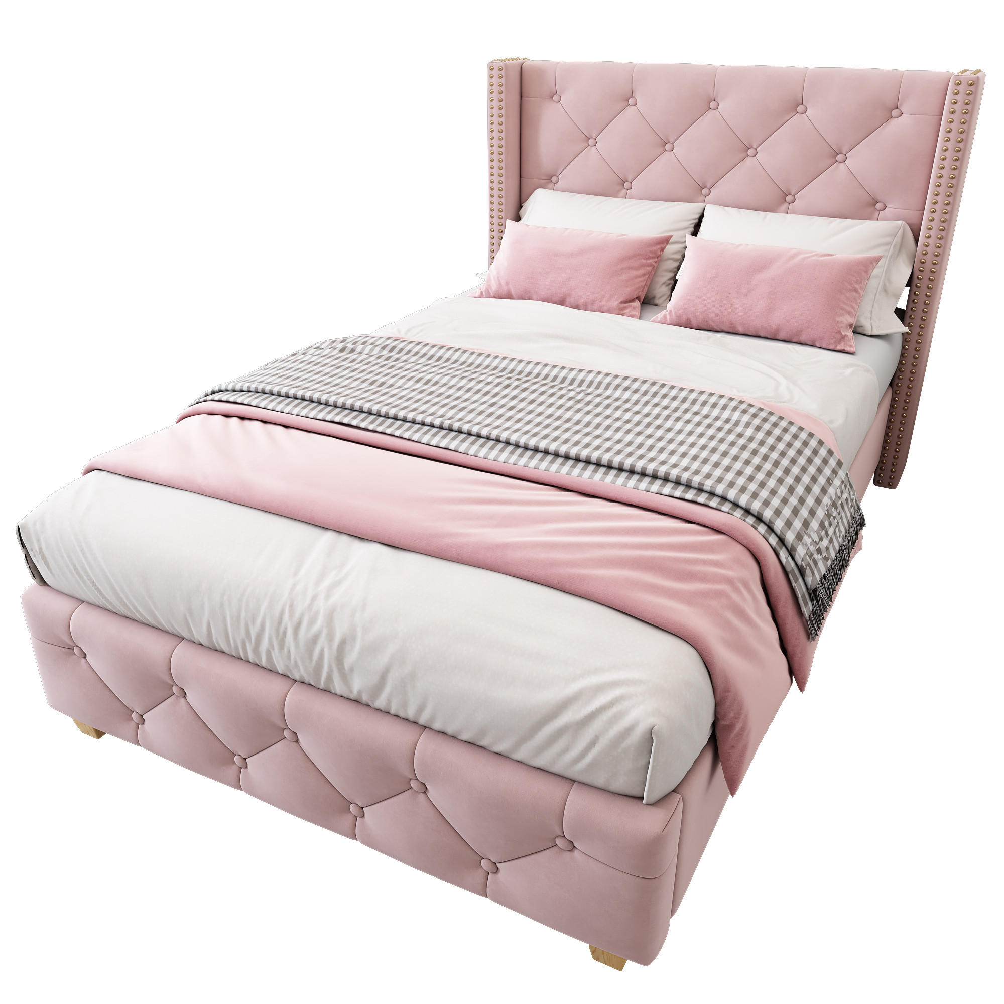 POLSTERBETT 90/200 cm Rosa mit Lattenrost und Knopfpolsterung - Rosa, Textil (90/200cm) - OKWISH