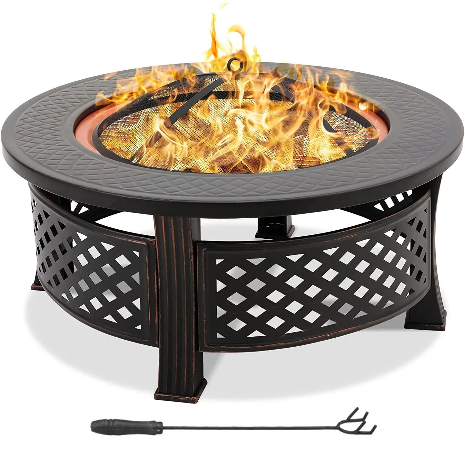 FEUERSCHALE Ø81 cm mit Grillrost & Funkenschutz Schwarz - Schwarz, Metall (81/81cm) - Kaket