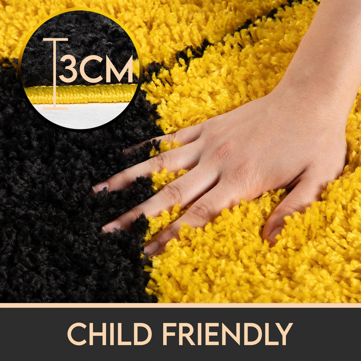 TEPPICH Kinder Hochflor Fußball Motiv Polypropylen Kinderzimmer Gelb Rund 120x120 - Gelb, Textil (120/120cm) - KADIMA DESIGN