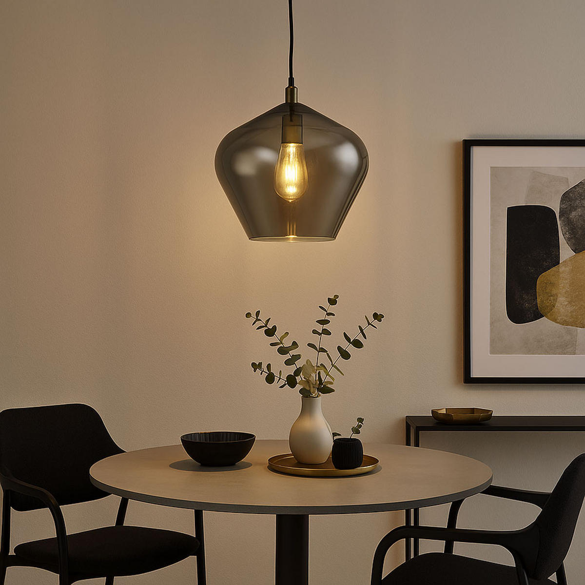 HÄNGELEUCHTE Glas Rauch Grau Altmessing - Grau, Glas (30/30/100cm)