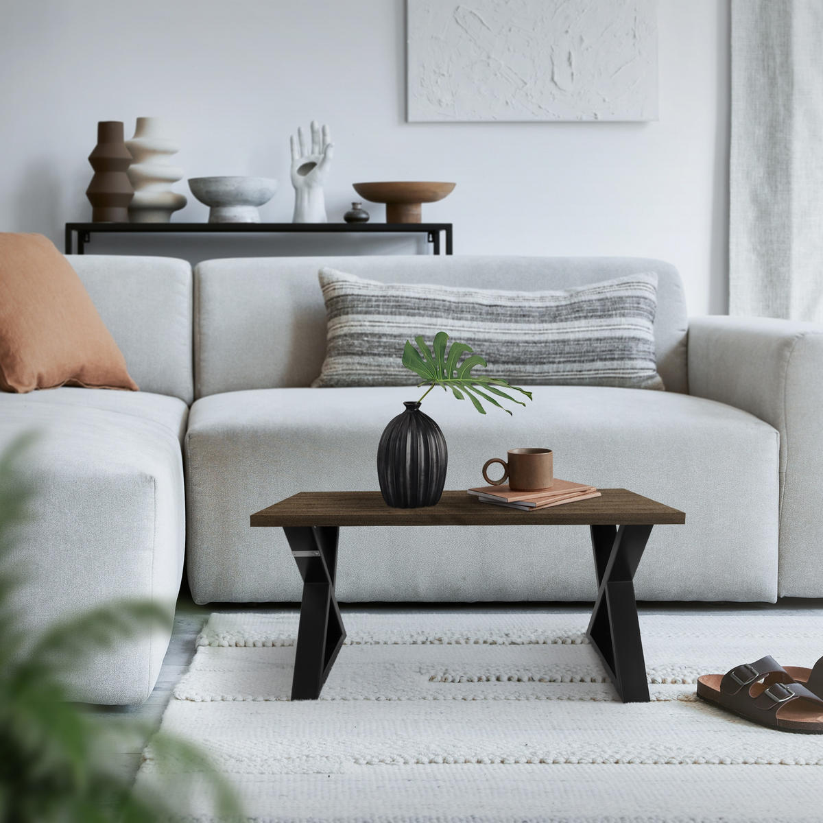 TISCHBEINE 2er Set 43xH40 cm X-Form, Schwarz - Schwarz, Metall (43/6/40cm) - ML-DESIGN