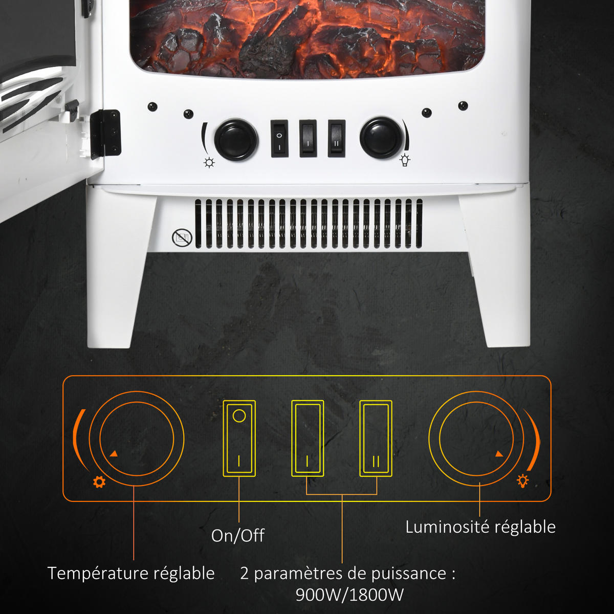 ELEKTROKAMIN DE-17049 Neo-retro 900-1800 W LED Weiß - Weiß, Metall (39/54.8/26cm) - ComfortXL