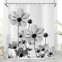 DUSCHVORHANG Grau Blumen Design wasserdicht Stoff waschbar mit Haken - Weiß, Textil (180/180cm) - MCBOSON
