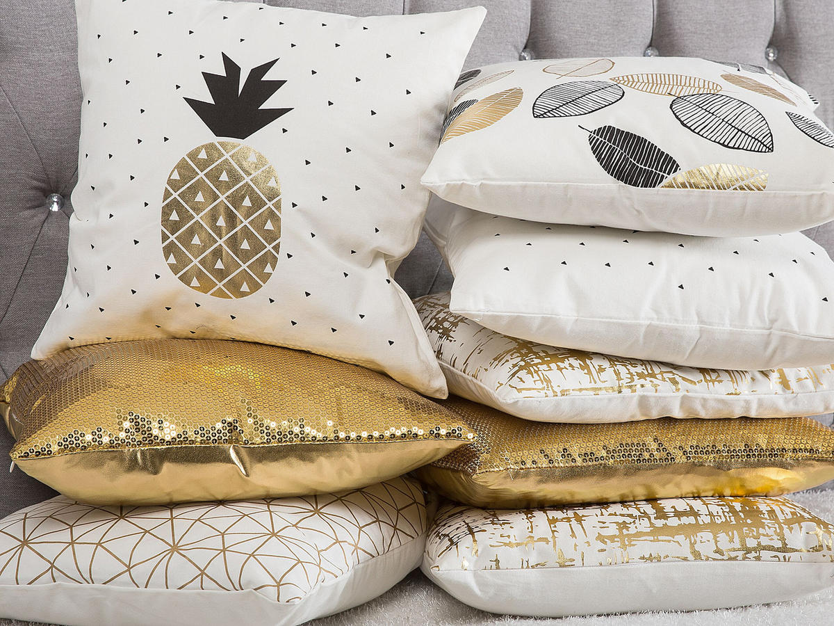 DEKOKISSEN 2er-Set Weiß 45/45 cm Yasmin - Weiß, Naturmaterialen/Textil (45/45cm) - Beliani