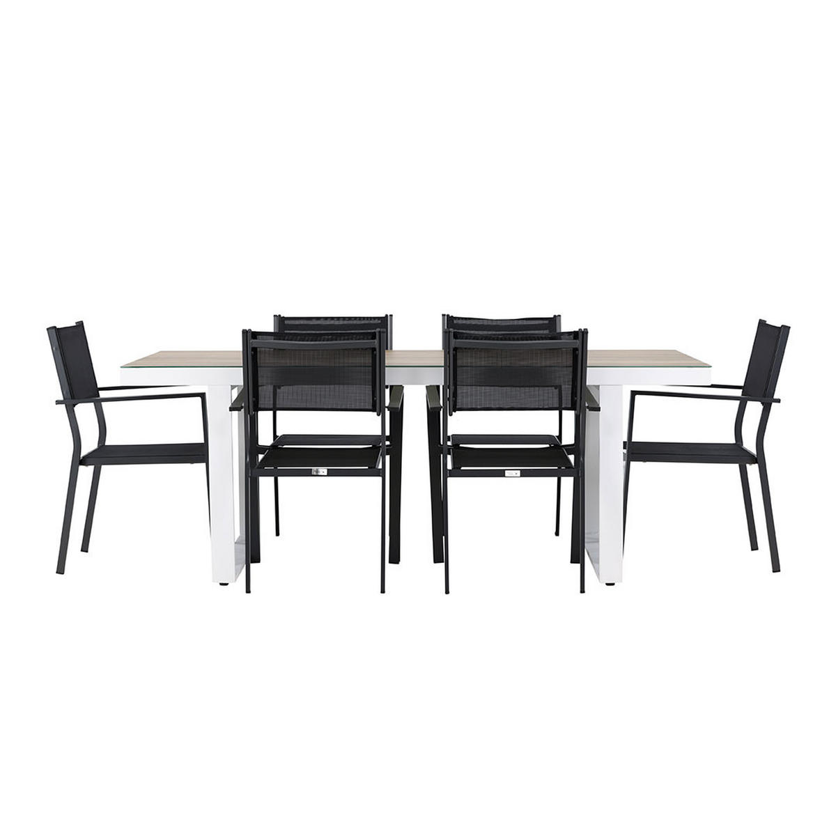 GARTENSET, Merlo, Tisch Weiß, Stühle Schwarz, Metall / Stoff, 90 x 200 x 75 cm, 7-teilig - Weiß, Metall - ebuy24