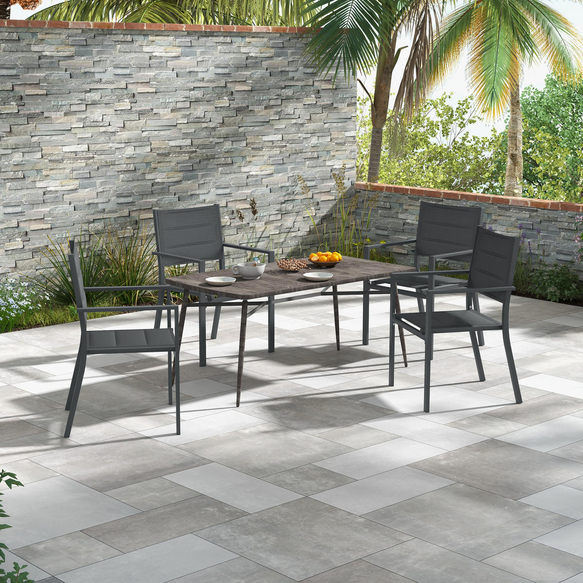 GARTENSESSEL 4er-Set DE-13214 stapelbar mit Armlehnen, Aluminium - Grau, Metall (57.5/87/56.5cm) - ComfortXL