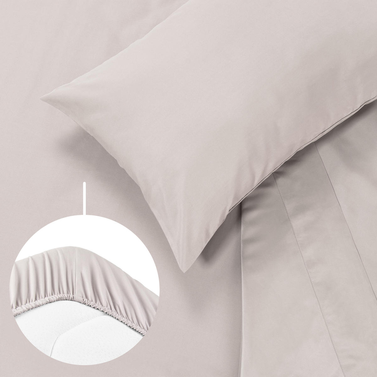 BETTLAKEN 3er Set - Spannbettlaken 180x200x30cm 2X Kissenbezug 50x80cm - Moonlight Grey - Hellgrau, Textil (180/200cm)