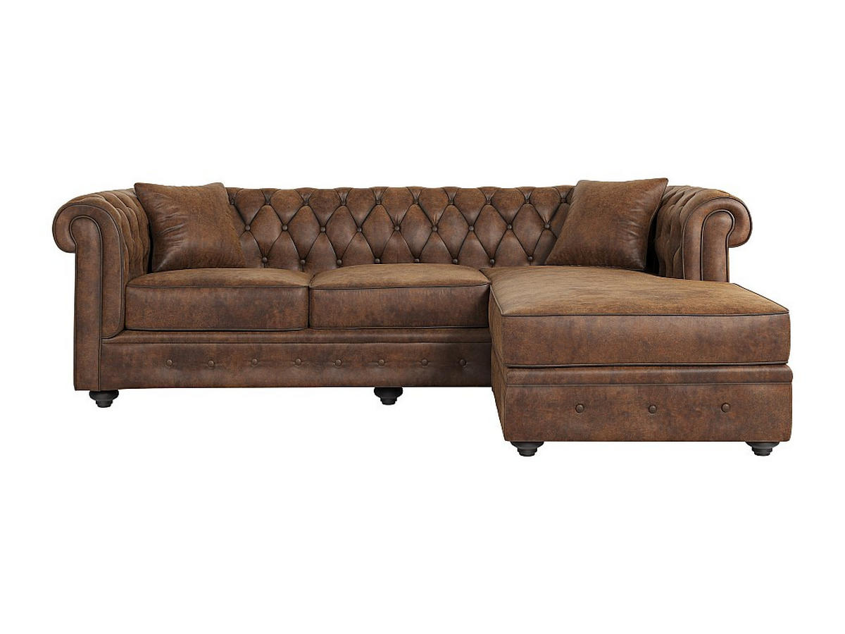 CHESTERFIELD Ecksofa - Microfaser Vintage Look - Braun - TOLEDO - Braun, Textil (163/228cm) - Vente-Unique