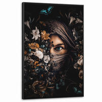 LEINWAND Bilder mit Rahmen - Frau - Luxus - Blumen - Schmetterling - Porträt - 80x120 - Schwarz, Textil (80/120cm) - MuchoWow