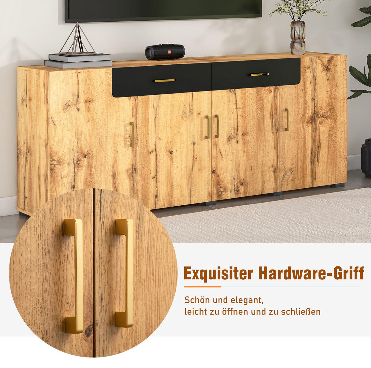 SIDEBOARD 208/39,5/80 cm, 2 Schubladen und 4 Türen, braun/weiß-marmoriertes Design, Spanplatte/MDF, braun/weiß - Braun, Holzwerkstoff (208/80/39.5cm) - Redom