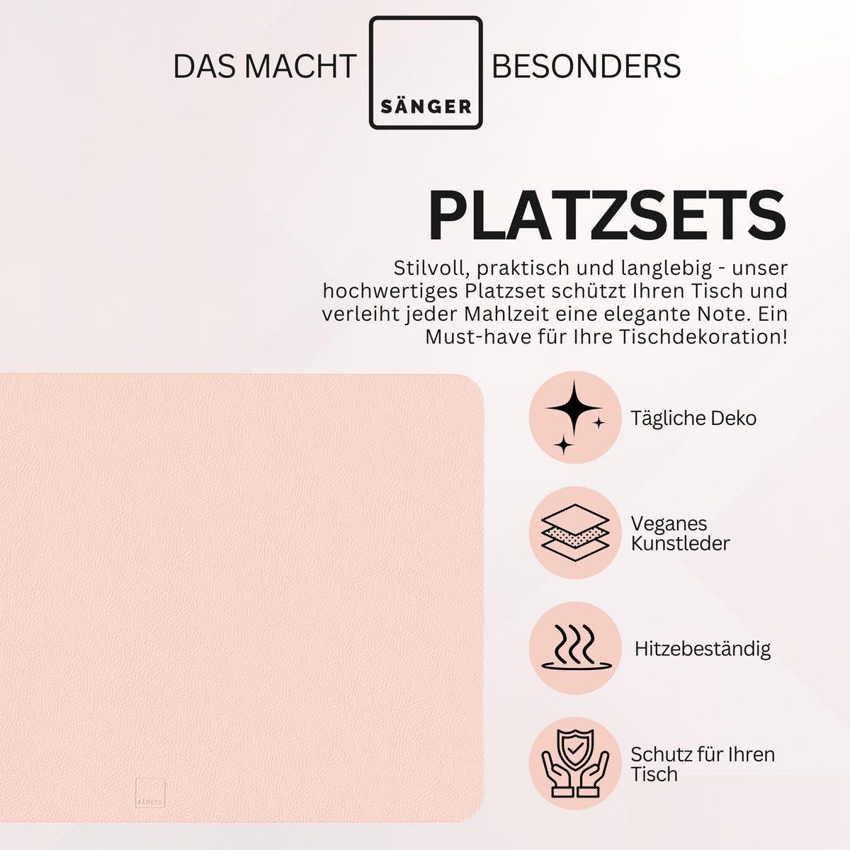 TISCHSET - Kunstleder - Doppelseitig - Rosa/Grau - Rechteckig - 44,5x30cm - 12 Stück - Rosa, Kunststoff (44.5/30cm) - Sänger