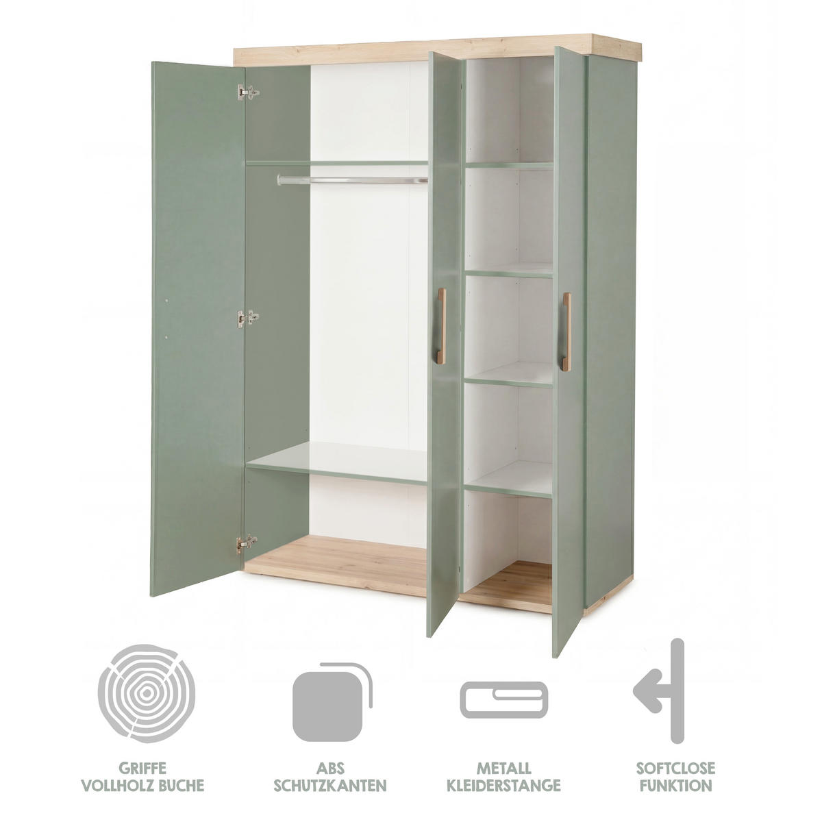KINDERKLEIDERSCHRANK Jimmy Salbei - Salbeigrün, Holzwerkstoff (138/195/53cm) - Roba