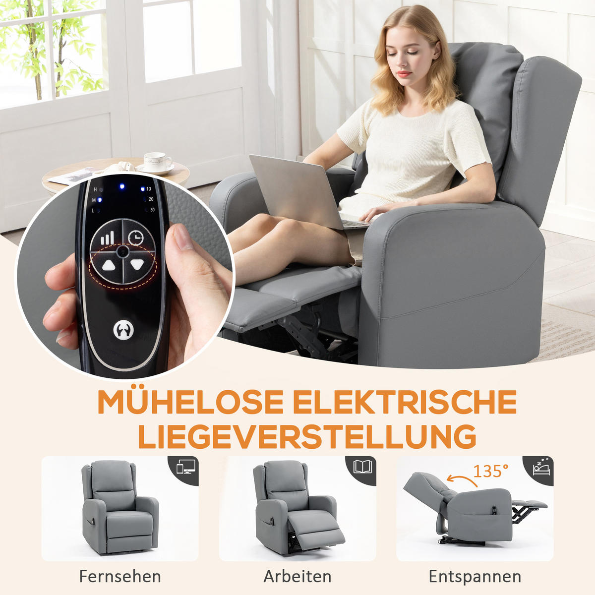 MASSAGESESSEL Elektrisch mit 3D Knetmassage Grau - Grau, Textil (77/107/89cm) - HOMCOM