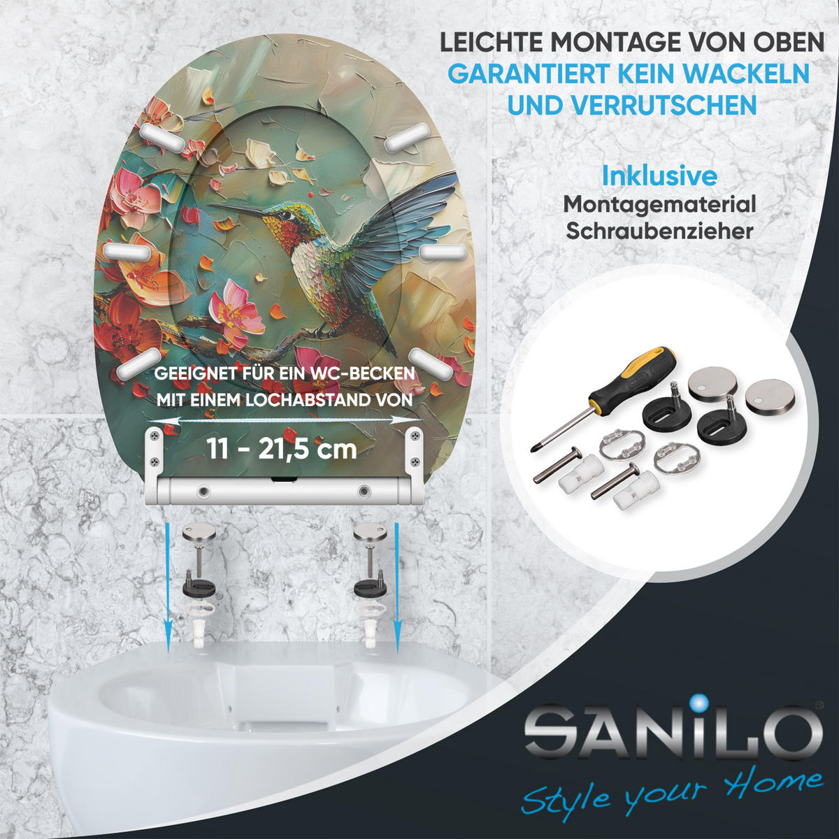 WC-SITZ mit Absenkautomatik & Top Fix Petalo - Blau/Altrosa, Holzwerkstoff (37.7/5/48cm) - Sanilo