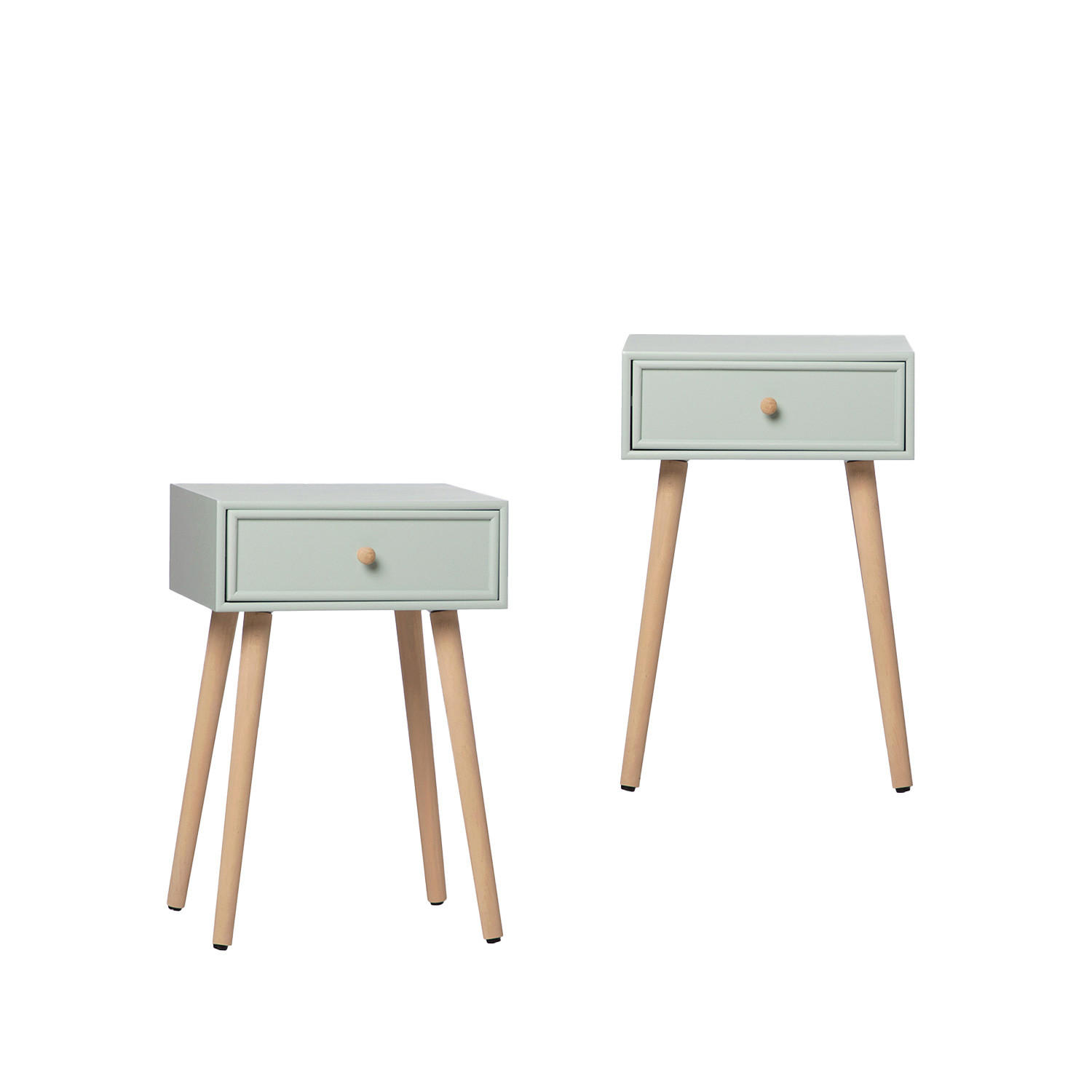 NACHTTISCH MIT 1 SCHUBLADE Tai Grün 40 cm x 61 cm 2er-Set - Grün, Holzwerkstoff (40/61/36cm) - Klast Home