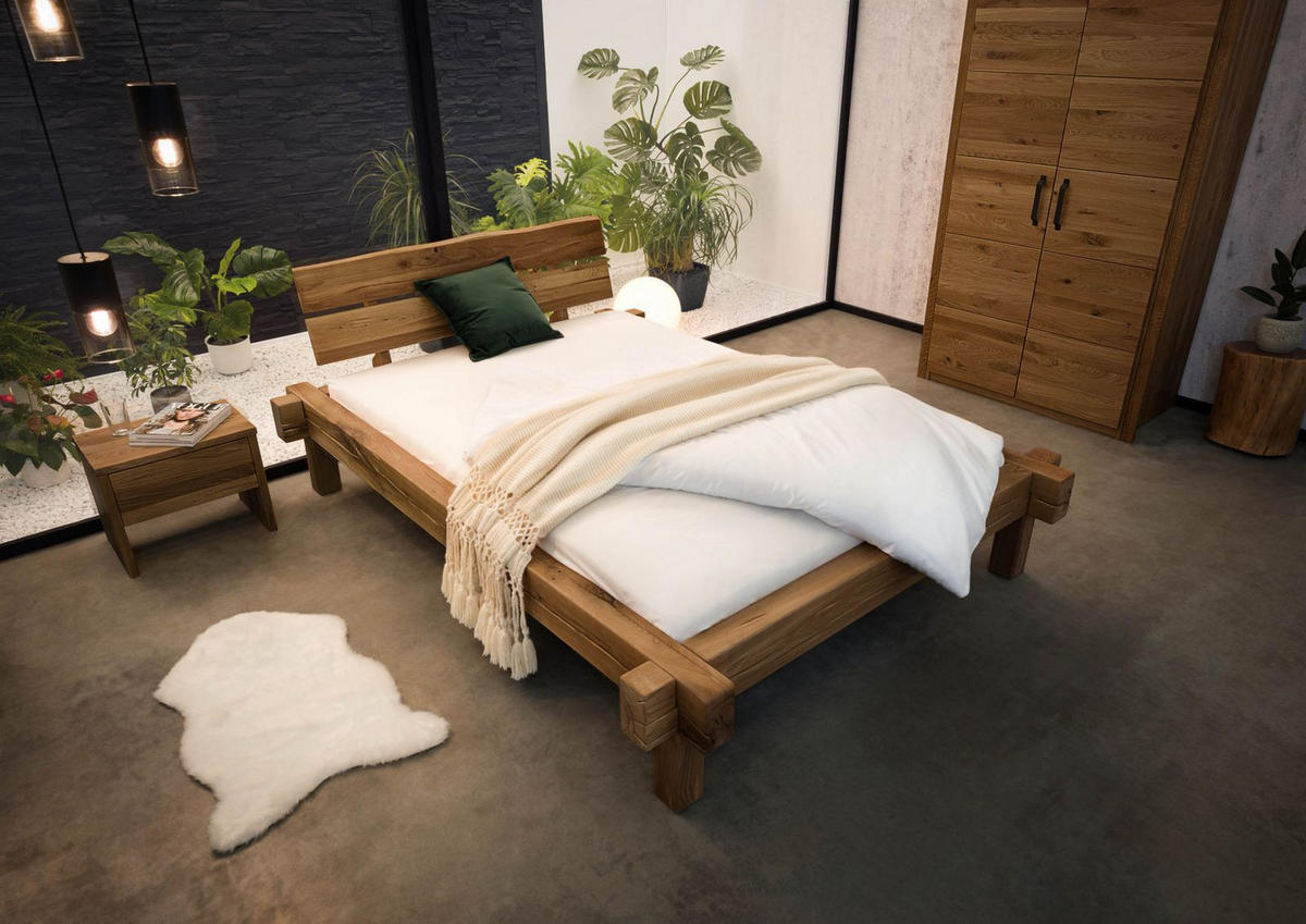 BETT Massivholz Wildeiche 140 x 200 x 85 braun BALKENMÖBEL #310 - Braun, Holz (140/200cm) - Massivmoebel24