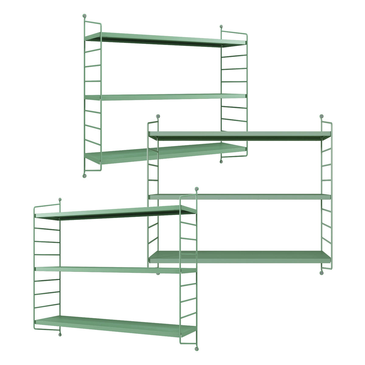 SADA NÁSTĚNNÝCH POLIČEK 3 KS Strängnäs - pastelově zelená, kov (60/50/15cm) - [en.casa]