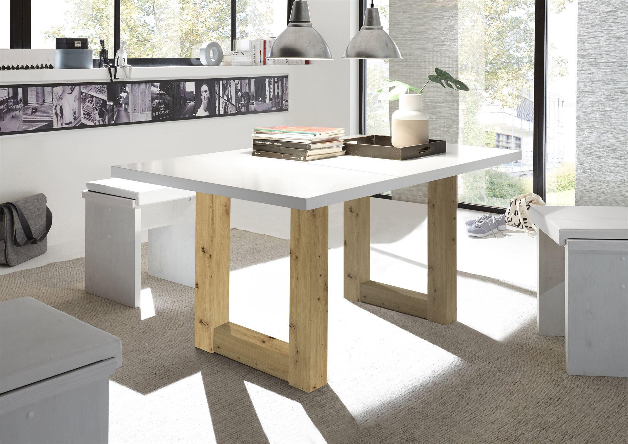 ESSTISCH ausziehbar Eila 1 140 x 90 x 75 Esszimmertisch Asteiche/Weiß Matt Lack - Weiß, Holz (140/90/75cm) - 58aufmkessel