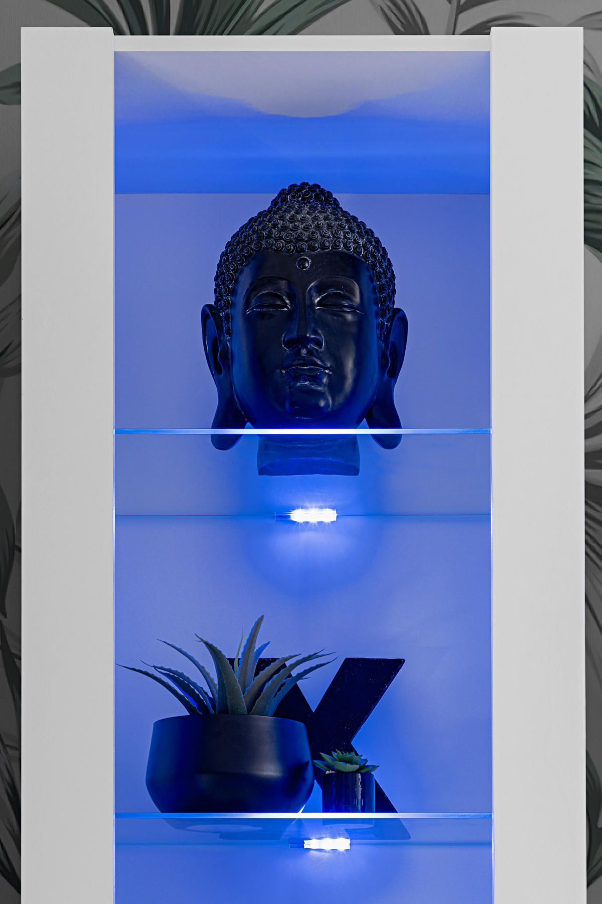 WOHNZIMMERSET TIVOLI GRANDE, 4er-Set, Eiche Wotan, LED Blau - Eiche Wotan/Schwarz, Glas/Holzwerkstoff (250/159/35cm) - Komodee
