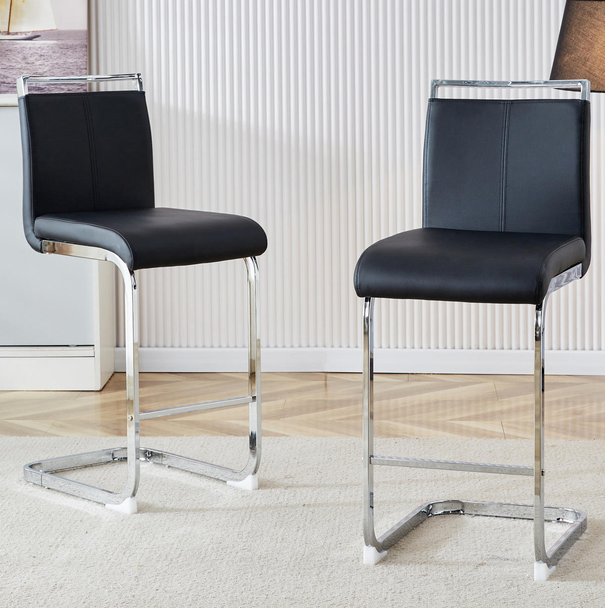 BARHOCKER 2er-Set Schwarz mit Fußstütze - Schwarz, Metall (46.5/96.5/38.9cm) - MIVRAY