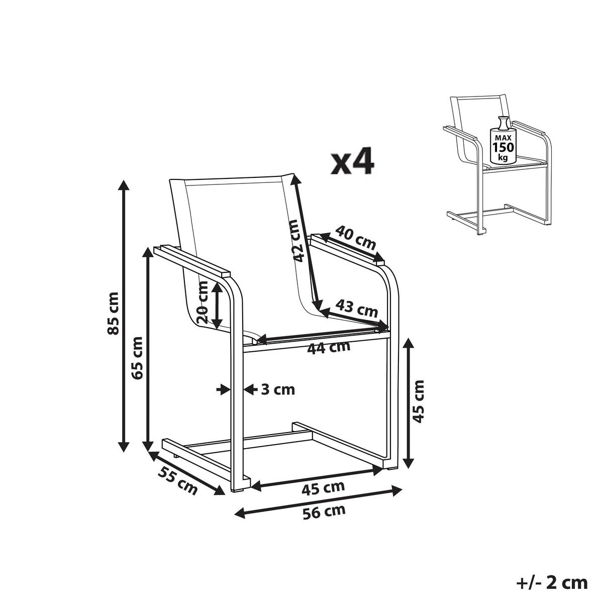 GARTENSTUHL 4er-Set Edelstahl grau Cosoleto - Grau, Metall (56/85/55cm) - Beliani