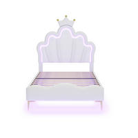 KINDER-POLSTERBETT 90x200 cm Royal Princess mit Kronen-Kopfteil und intelligenter RGB-LED, Kunstleder Weiß - Weiß, Textil (90/200cm) - DELFA
