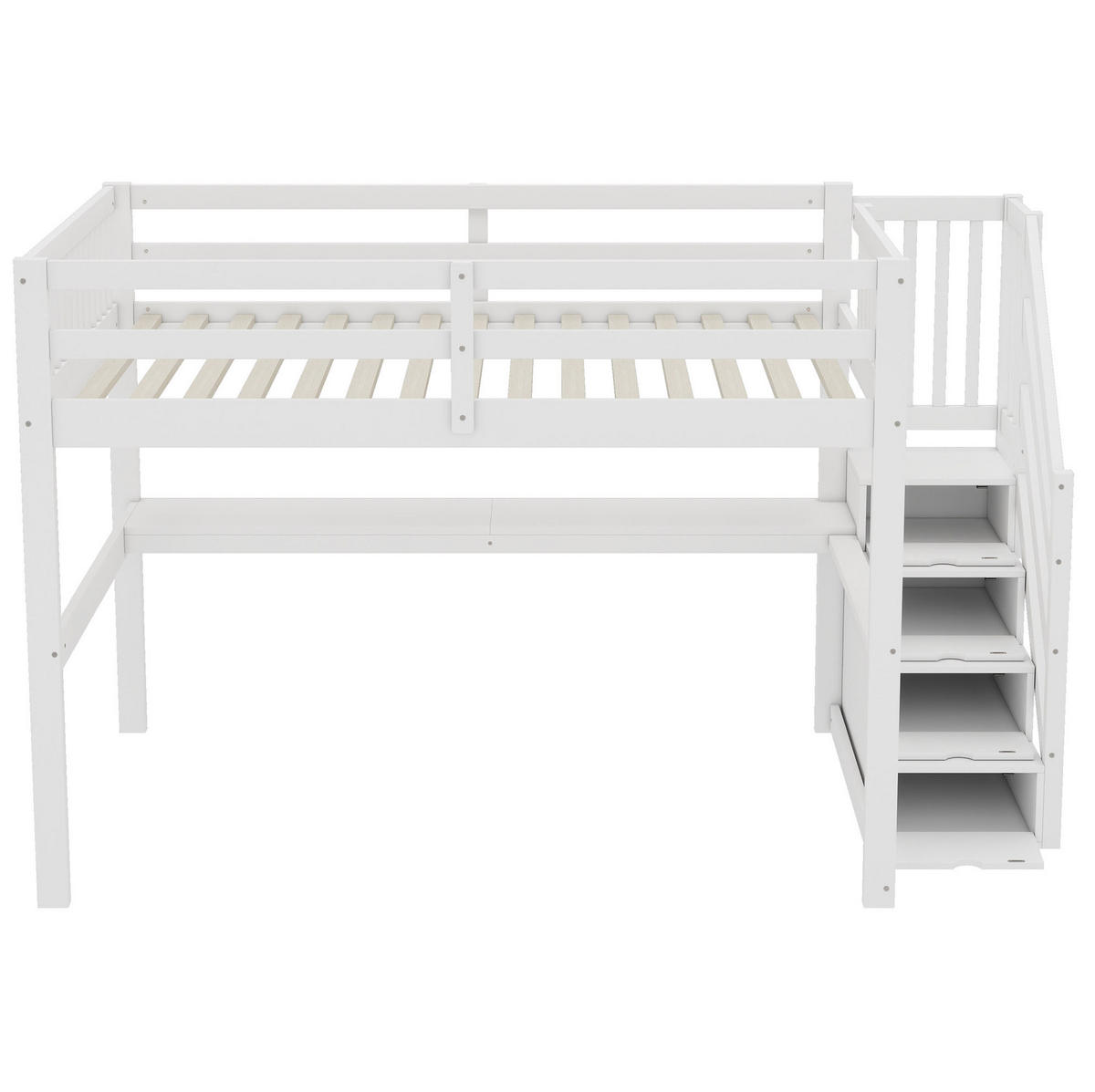 HOCHBETT 140/200 cm in Weiß aus Kiefer mit Schreibtisch und Stauraum - Weiß, Holz (140/200cm) - Flora Grace