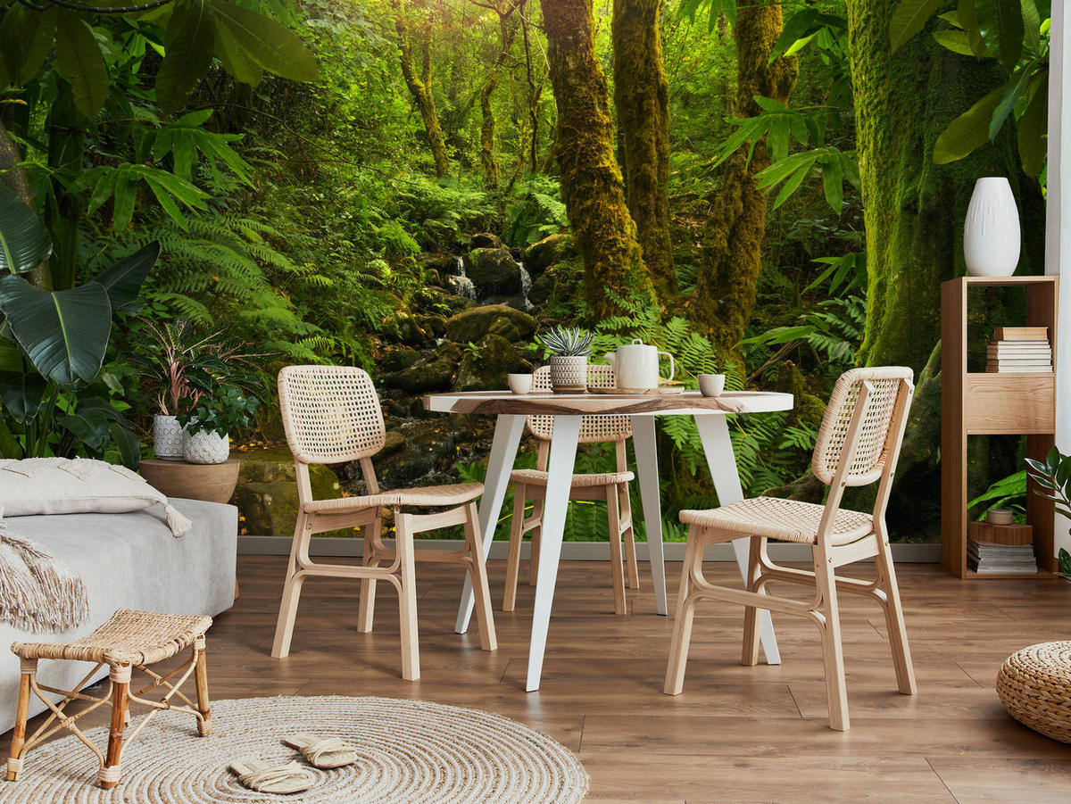 FOTOTAPETE für Wohnzimmer Wilder Dschungel Exotische Bäume Blätter 450x315 - Gelb/Braun, Papier (450/315cm) - Muralo