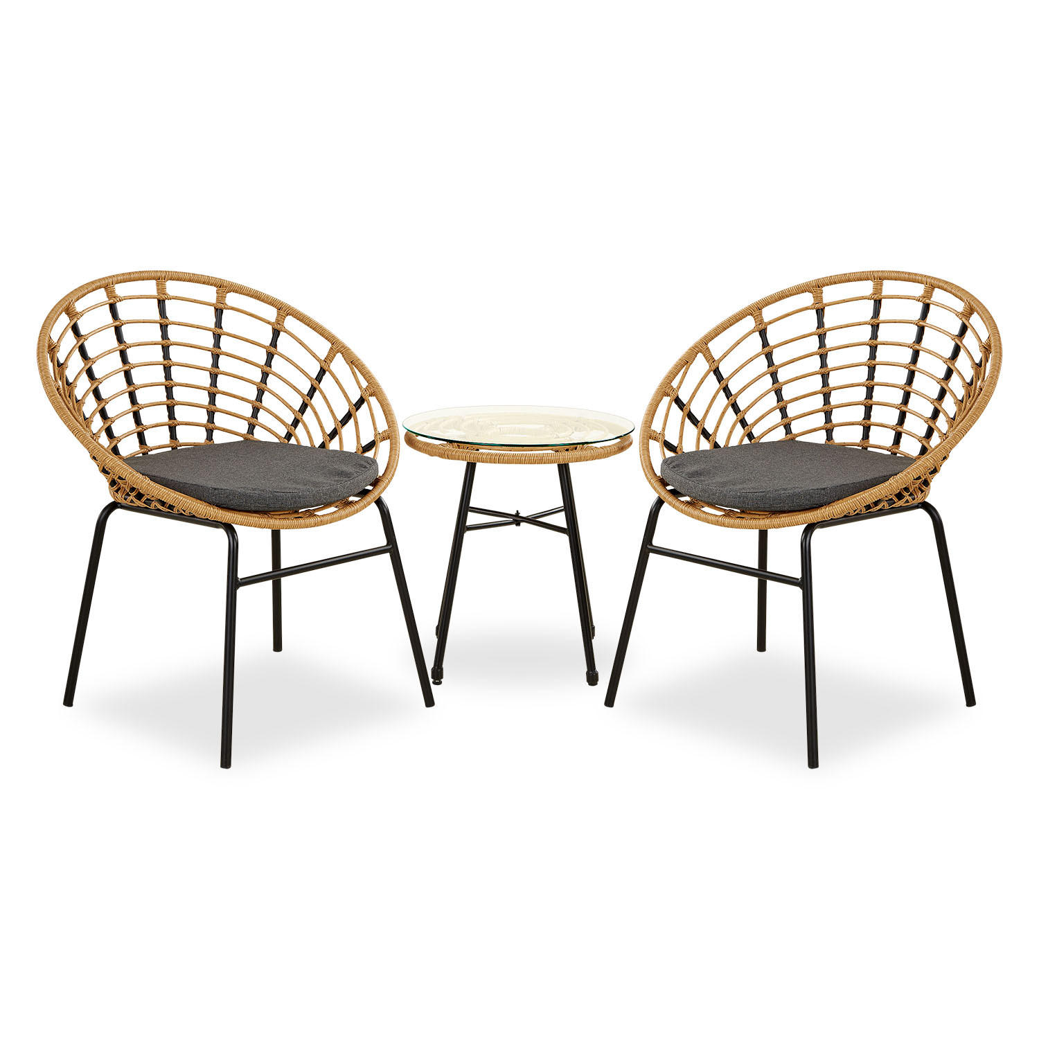 GARTENMÖBEL-SET 3-tlg. Kunststoff Natur - Braun, Kunststoff/Metall - Homestyle4u
